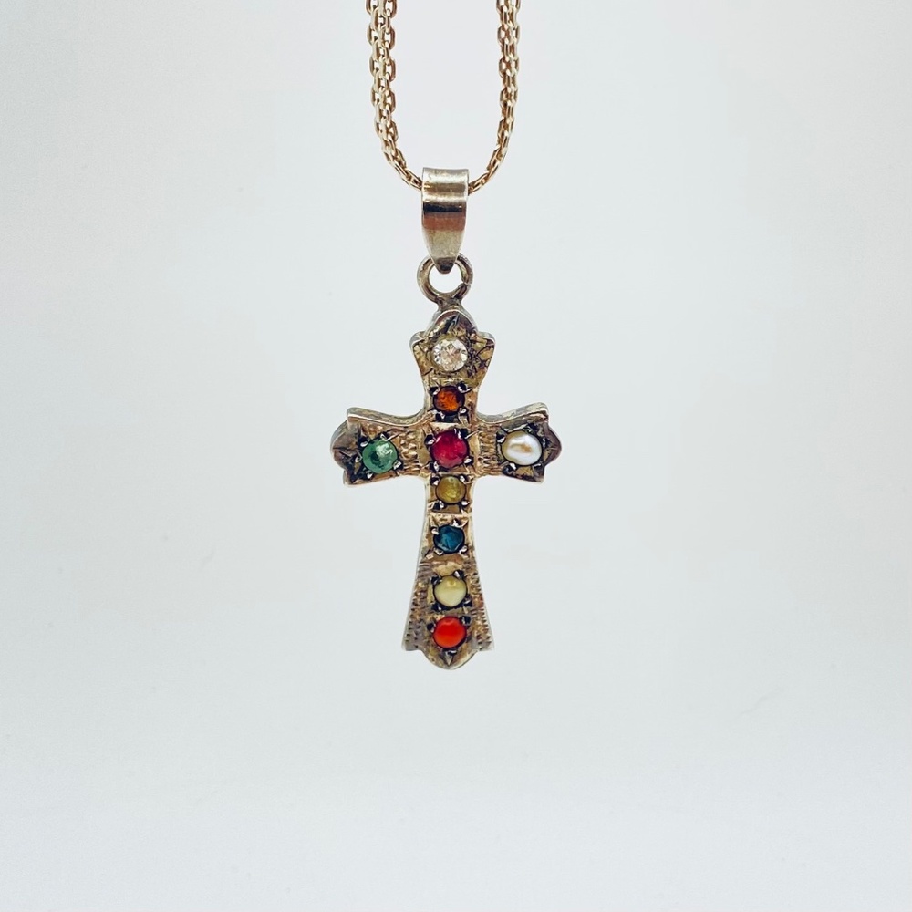 Sterling Silver Navrantha Cross Pendant and Woven Mesh Italian Chain 24” - Picture 2 of 16